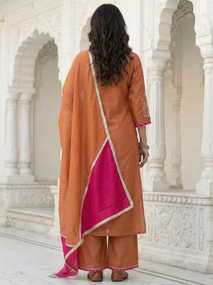 Peach Mal Chanderi Dupatta and Palazzo Set with Gota Work details on neck and sleeves Set of 3 3
