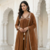 Brown Mal Chanderi Embroidered Yoke Gathered Detail Kurta with Organza Dupatta & Cotton Pant Set of 3