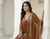 Brown Mal Chanderi Embroidered Yoke Gathered Detail Kurta with Organza Dupatta & Cotton Pant Set of 3
