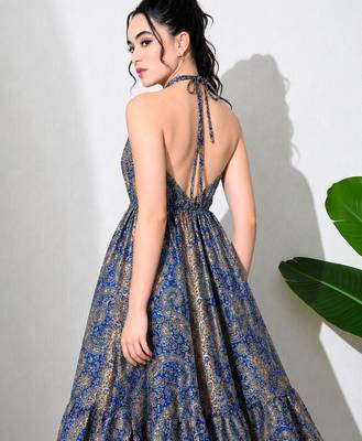 women's printed halter neck anarkali maxi dress printed poly muslin 2