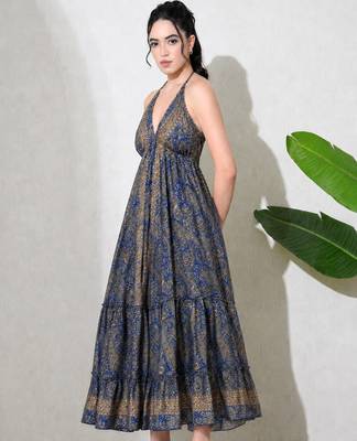 women's printed halter neck anarkali maxi dress printed poly muslin 3