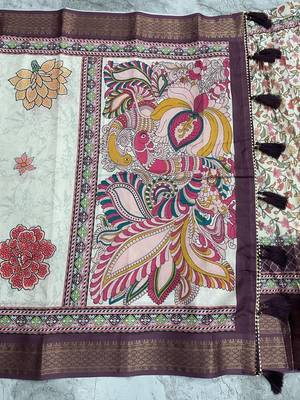 Wine Purple & Cream Cotton Silk Lehenga Set with Multicolor Floral Print and Zari Weaving Border For Women's 5