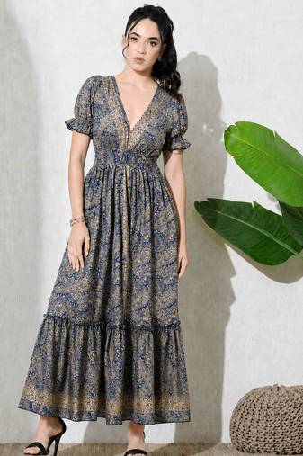 women's printed halter neck anarkali maxi dress , printed poly muslin