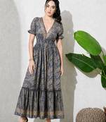 women's printed halter neck anarkali maxi dress , printed poly muslin