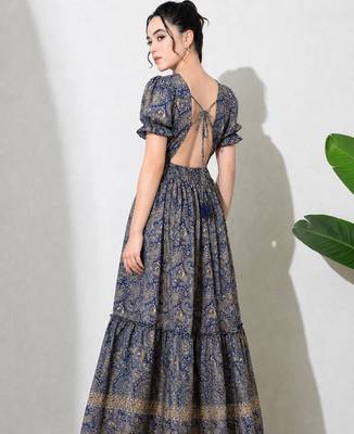 women's printed halter neck anarkali maxi dress , printed poly muslin 2