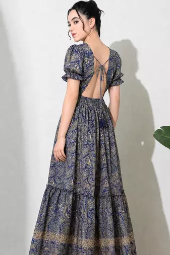 women's printed halter neck anarkali maxi dress , printed poly muslin
