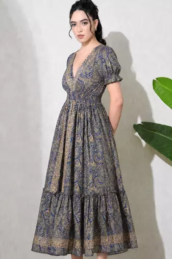 women's printed halter neck anarkali maxi dress , printed poly muslin