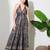 women's printed halter neck anarkali maxi dress , printed poly muslin