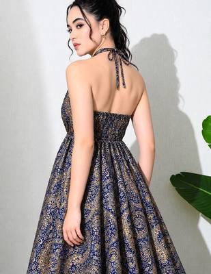 women's printed halter neck anarkali maxi dress , printed poly muslin 2