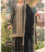 Black real georgette wedding collection full stitched sharara suits free size upto 42