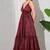 Multicolor paisley printed georgette strappy v-neck flared maxi dress for women ,  printed poly muslin