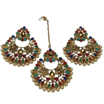 Multi Colour Gold Kundan Maang Tikka 4