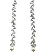 Women silver-plated cubic zirconia long dangle drop earrings with pearl hanging