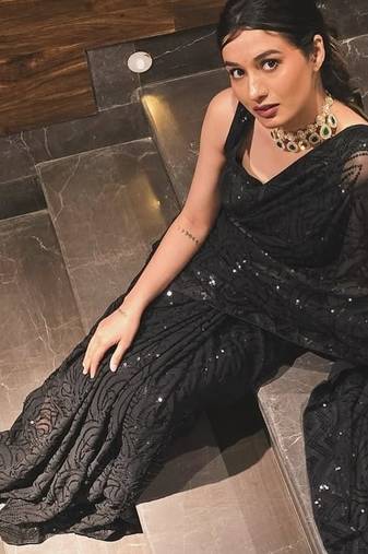 New Designer Georgette Embroidered Sequence Work Women's Saree With Blouse Set