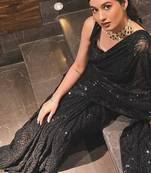 New Designer Georgette Embroidered Sequence Work Women's Saree With Blouse Set