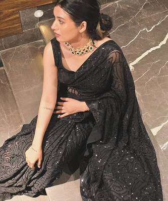 New Designer Georgette Embroidered Sequence Work Women's Saree With Blouse Set 2