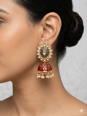 Traditional gold-plated meenakari kundan jhumka earrings for women & girls 2