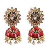 Traditional gold plated kundan meenakari jhumka earrings for women and girls
