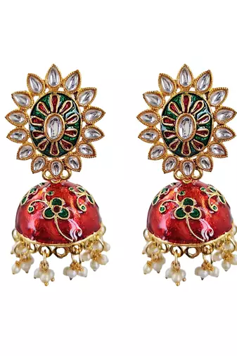 Traditional gold-plated meenakari kundan jhumka earrings for women & girls