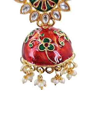 Traditional gold plated kundan meenakari jhumka earrings for women and girls 4