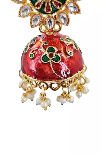 Traditional gold plated kundan meenakari jhumka earrings for women and girls