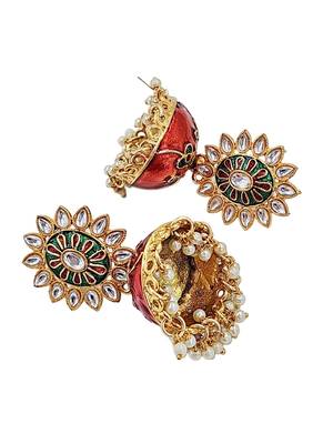 Traditional gold-plated meenakari kundan jhumka earrings for women & girls 5