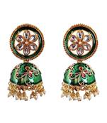 Green meenakari kundan jhumka earrings for women