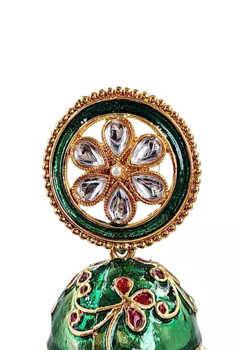 Green meenakari kundan jhumka earrings for women