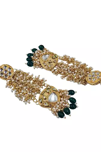 Gold plated kundan long jhumka earrings for women