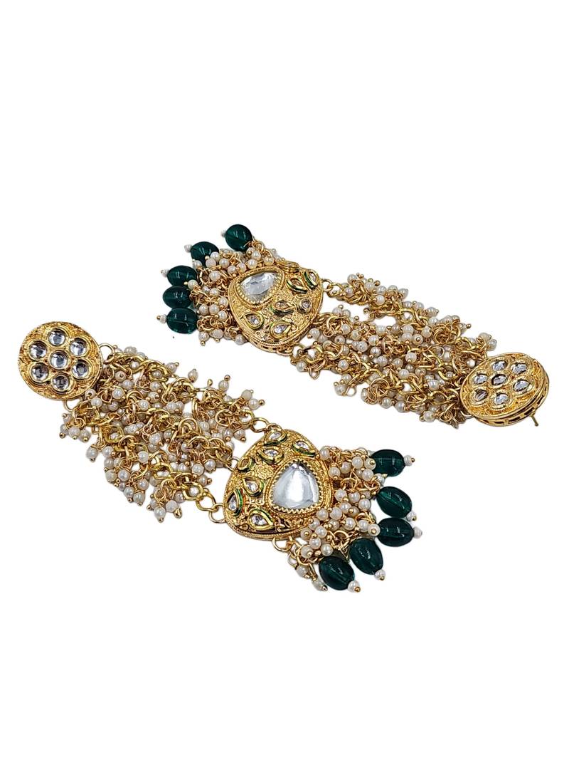 Gold plated kundan long jhumka earrings for women