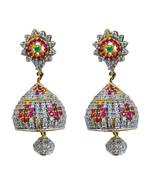 Gold plated multicolor cz american diamond jhumka earrings for women