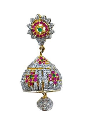 Gold plated multicolor cz american diamond jhumka earrings for women 2