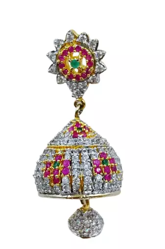 Gold plated multicolor cz american diamond jhumka earrings for women