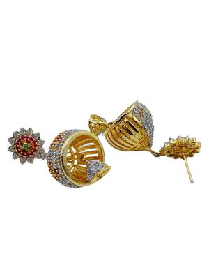Gold plated multicolor cz american diamond jhumka earrings for women 3