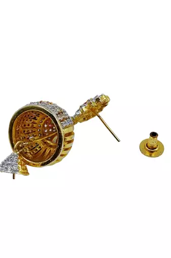 Gold plated multicolor cz american diamond jhumka earrings for women