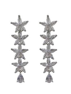 Silver plated cubic zirconia floral long drop earrings for women and girls 1