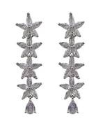 Silver plated cubic zirconia floral long drop earrings for women and girls