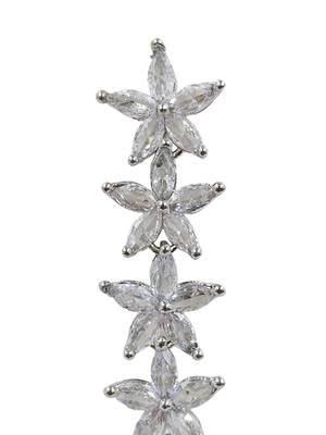 Silver plated cubic zirconia floral long drop earrings for women and girls 4