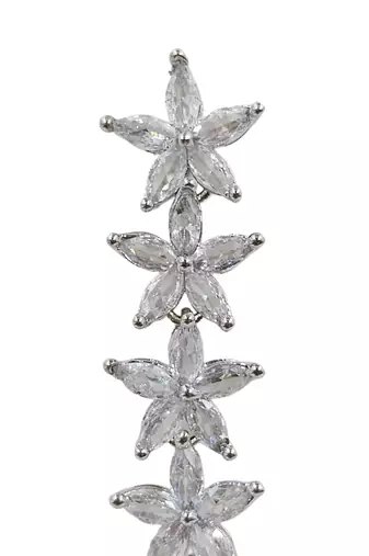 Silver plated cubic zirconia floral long drop earrings for women and girls