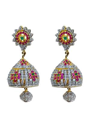 Gold plated multicolor cz american diamond jhumka earrings for women 5