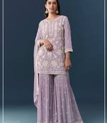 Lavender chiffon georgette sharara salwar suit collection semi stitched
