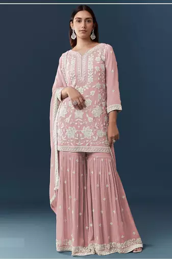 Orange chiffon georgette sharara salwar suit collection semi stitched