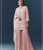 Orange chiffon georgette sharara salwar suit collection semi stitched