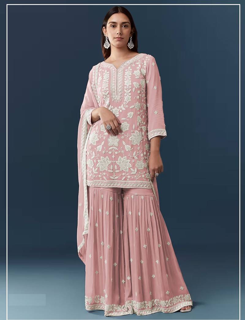 Orange chiffon georgette sharara salwar suit collection semi stitched