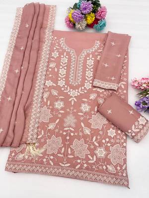 Orange chiffon georgette sharara salwar suit semi stitched 2