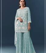 Sky blue chiffon georgette sharara salwar suit collection semi stitched