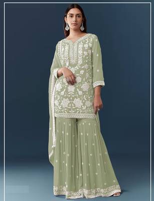 Pista chiffon georgette sharara salwar suit semi stitched 1