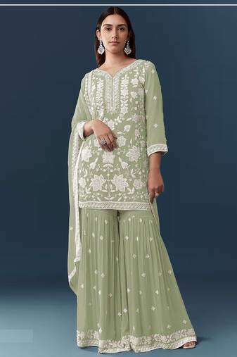 Pista chiffon georgette sharara salwar suit collection semi stitched