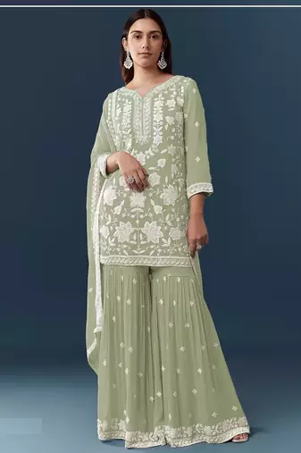 Pista chiffon georgette sharara salwar suit collection semi stitched