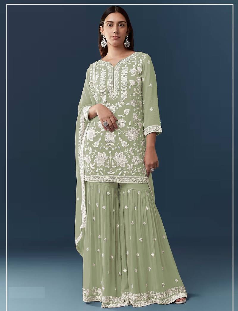 Pista chiffon georgette sharara salwar suit collection semi stitched